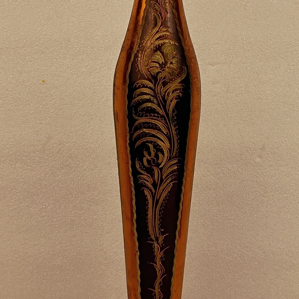 Vintage Brass Tall Vase Black Gold Etched Floral 13.5” Elegant Decor